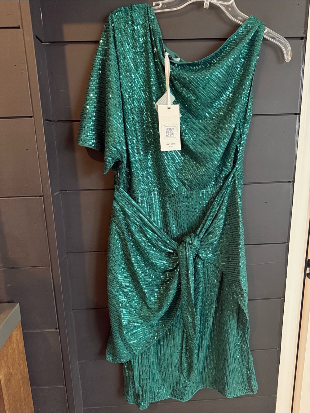 GRACE KARIN Women's One-Shoulder Sequin Bodycon Cocktail Dress Midi Dress Green